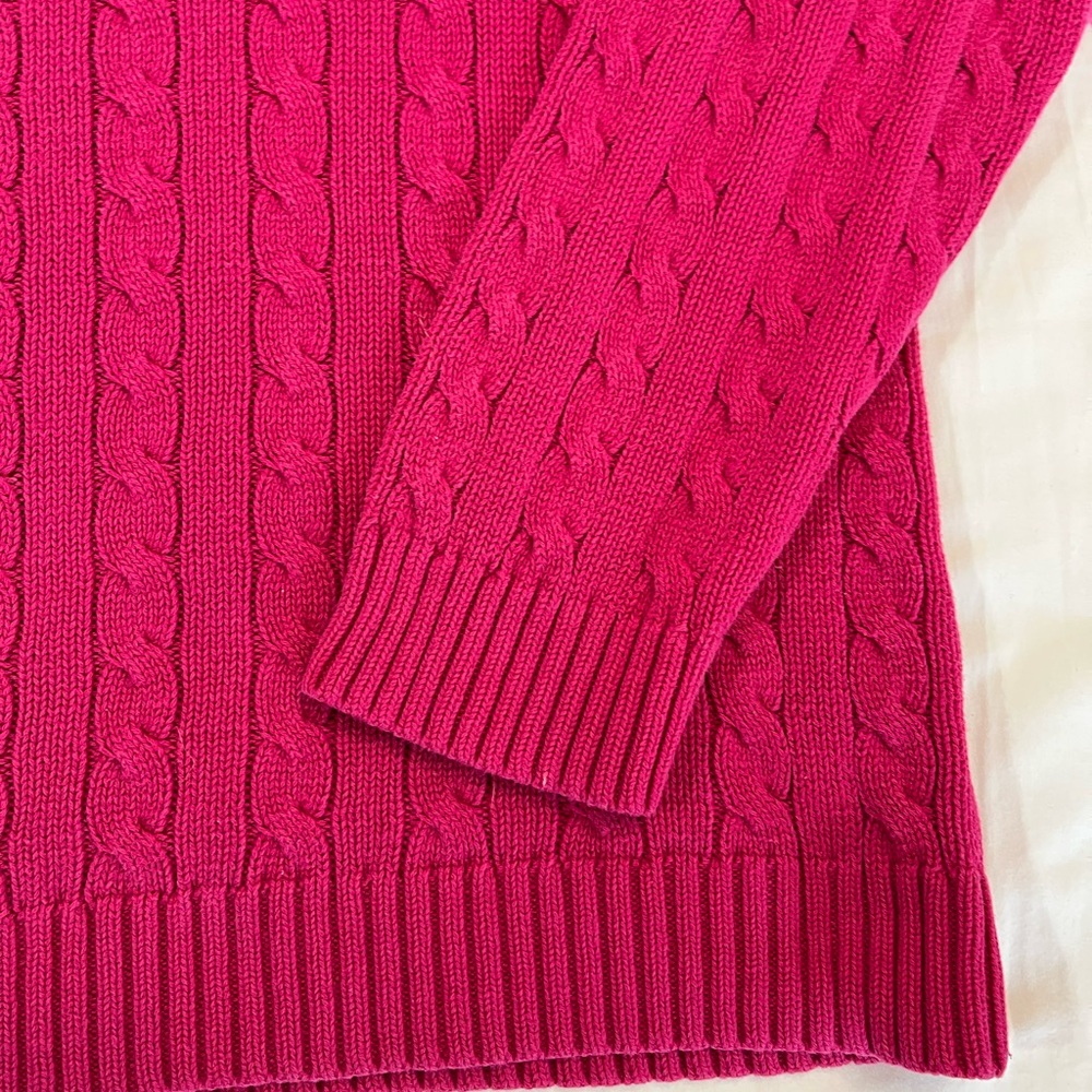Talbots Pink Classic Cotton Cable Knit Crewneck Pullover Sweater Women’s 1X - Picture 3 of 8